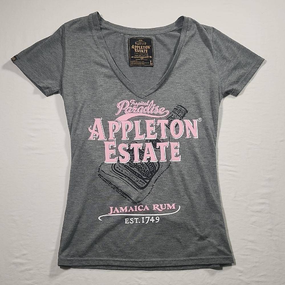 Appleton Estate Jamaican Rum Gray and Pink Fitted Short Sleeve T-Shirt